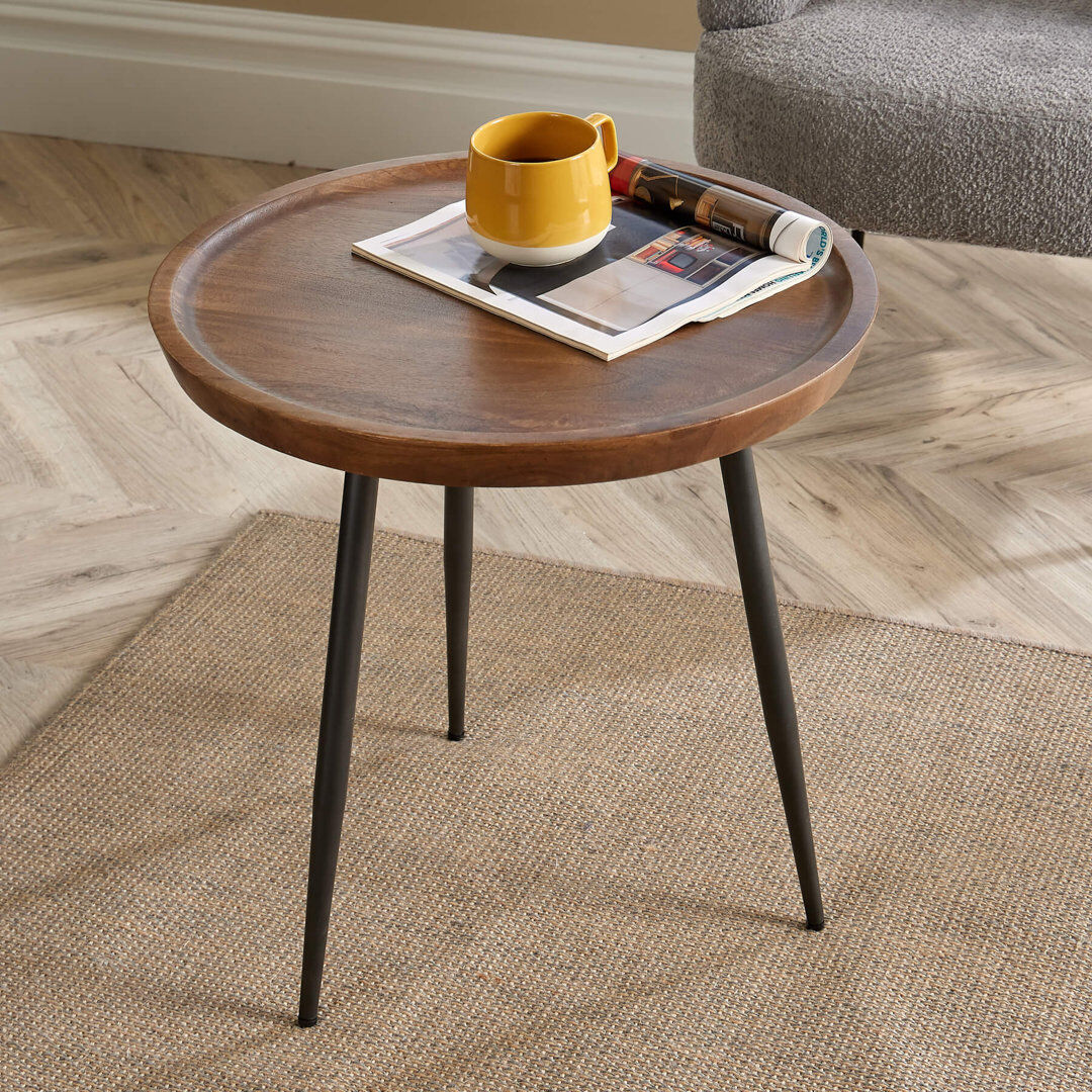 George Oliver Finzel Solid Mango Wood Industrial Round Coffee Table with Metal Legs Natural Wood 35cm H x 55cm W x 55cm L