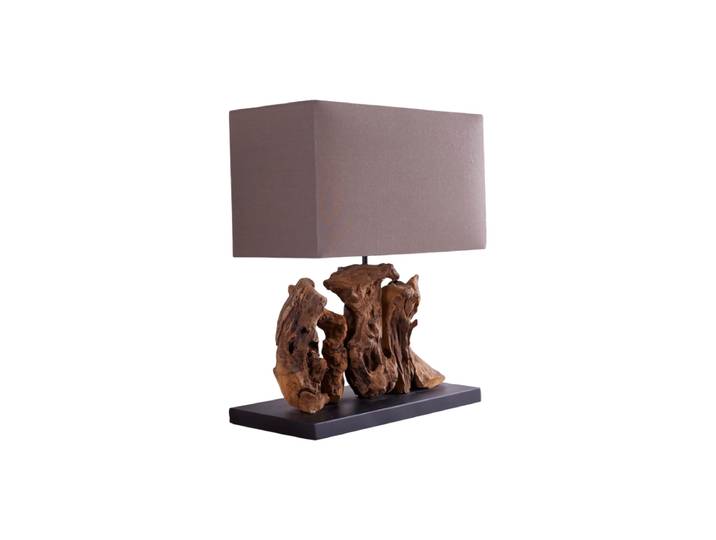 Handgefertigte Tischlampe „Aragon“ Leinen Natural, Braun Invicta Interiors