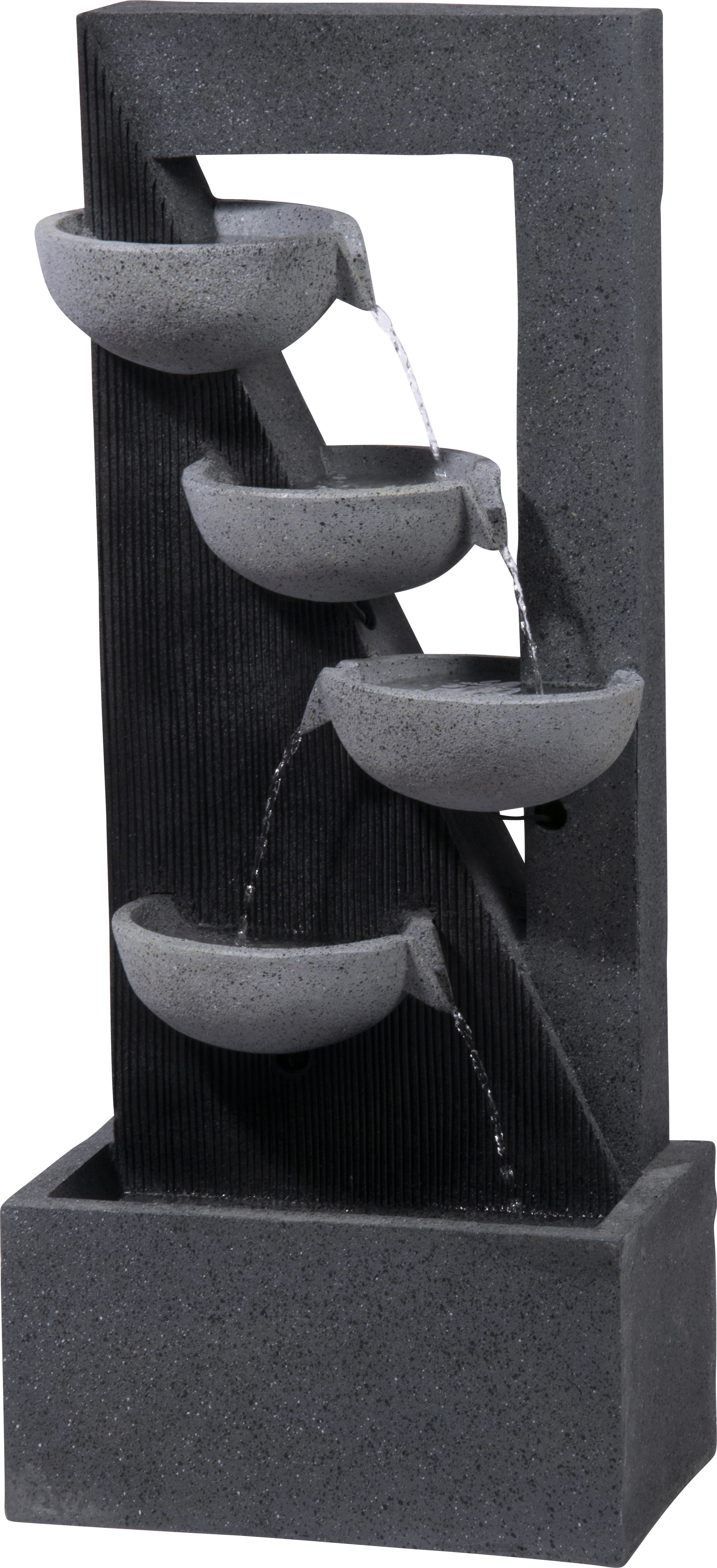 dobar Großer Design-Gartenbrunnen mit Pumpe und LEDŽs, XL-Brunnen mit 4 Wasserschalen aus Kunststein, 40 x 25 x 92 cm, grau