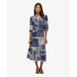 Superdry für Damen. W8012029A Blaues Woven Stufenkleid (M), Lässig, Viskose, Langarm