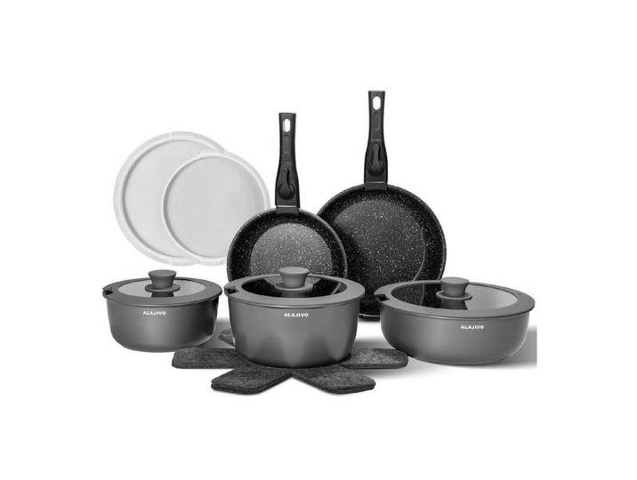 LuxusKollektion Pfannen-Set Topfset 17tlg. abnehmbarer Griff grau