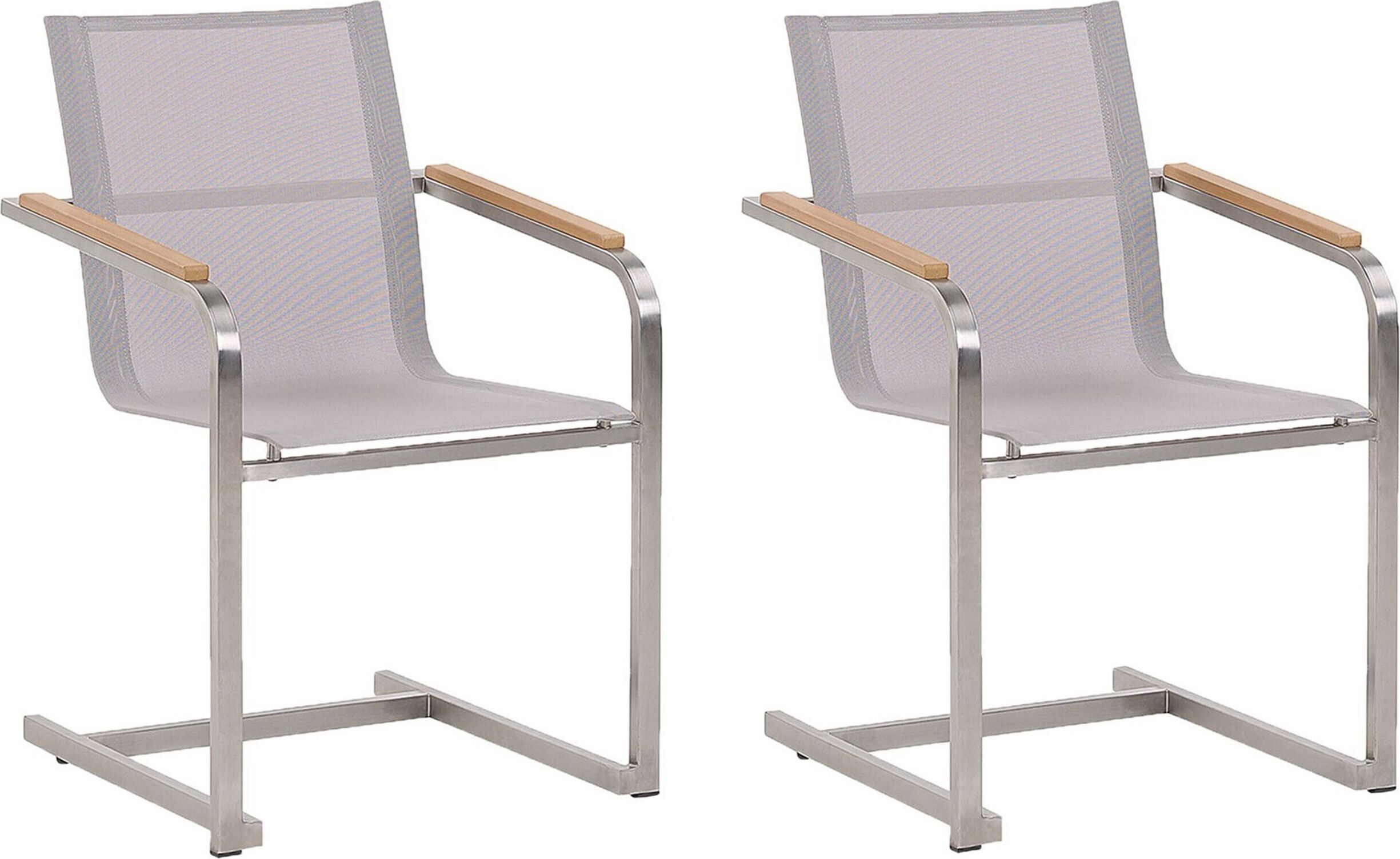 BELIANI Gartenstuhl Beige Edelstahl 2er Set mit Textilbespannung Moderner Look Gartenausstattung Terrasse Balkon Gartenmöbel