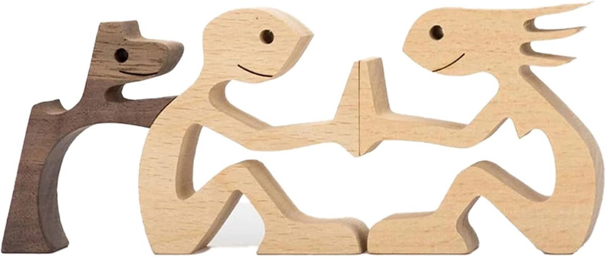 Handgemaakt houten beeldje van hond en kat voor tabletop decoratie