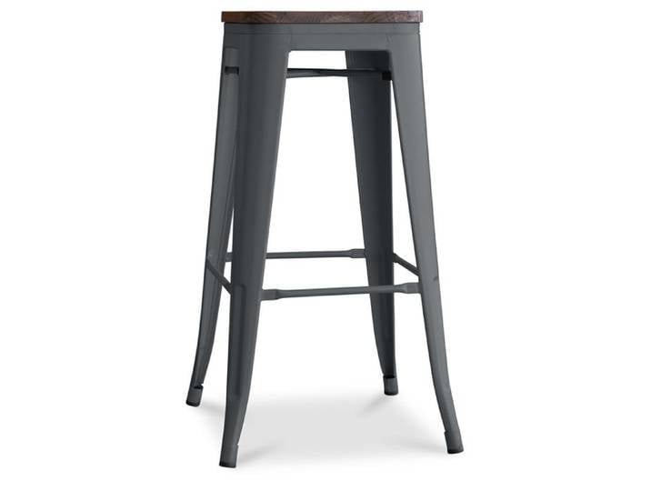Tabouret de bar design industriel - Bois & acier - 76 cm - Metalix Gris foncé