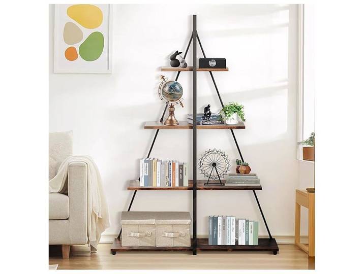 Bibliothèque en forme d'échelle - LUNSY - 4 étages - 100x34x143 cm - Noir - Style rustique et industriel