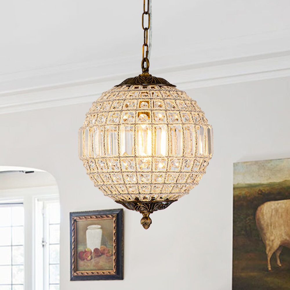 Mercer41 Engles Antique Bronze Vintage Crystal Globe Pendant Chandelier Antique Bronze 40.5cm H X 30cm W X 30cm D