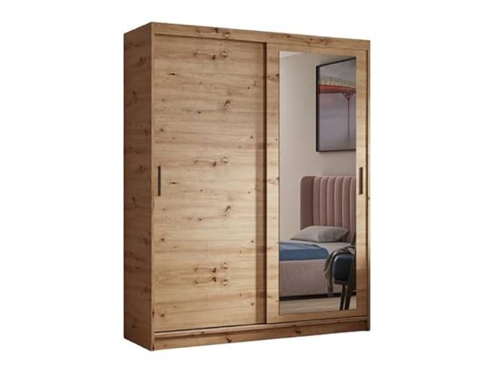 Margaret Hadas24 Kleiderschrank Henry mit Spiegel, Organizer, Mehrzweckschrank, Schwebetürenschrank, Garderobenschrank, Kleiderstange, Schrank, Schwebetürenschrank (Artisan, 120 cm)
