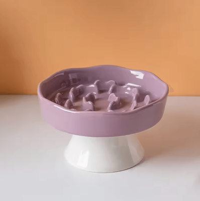 Inspire Curations ElevaGuard Ceramic Slow Feeder Cat Bowl With High Stand purple