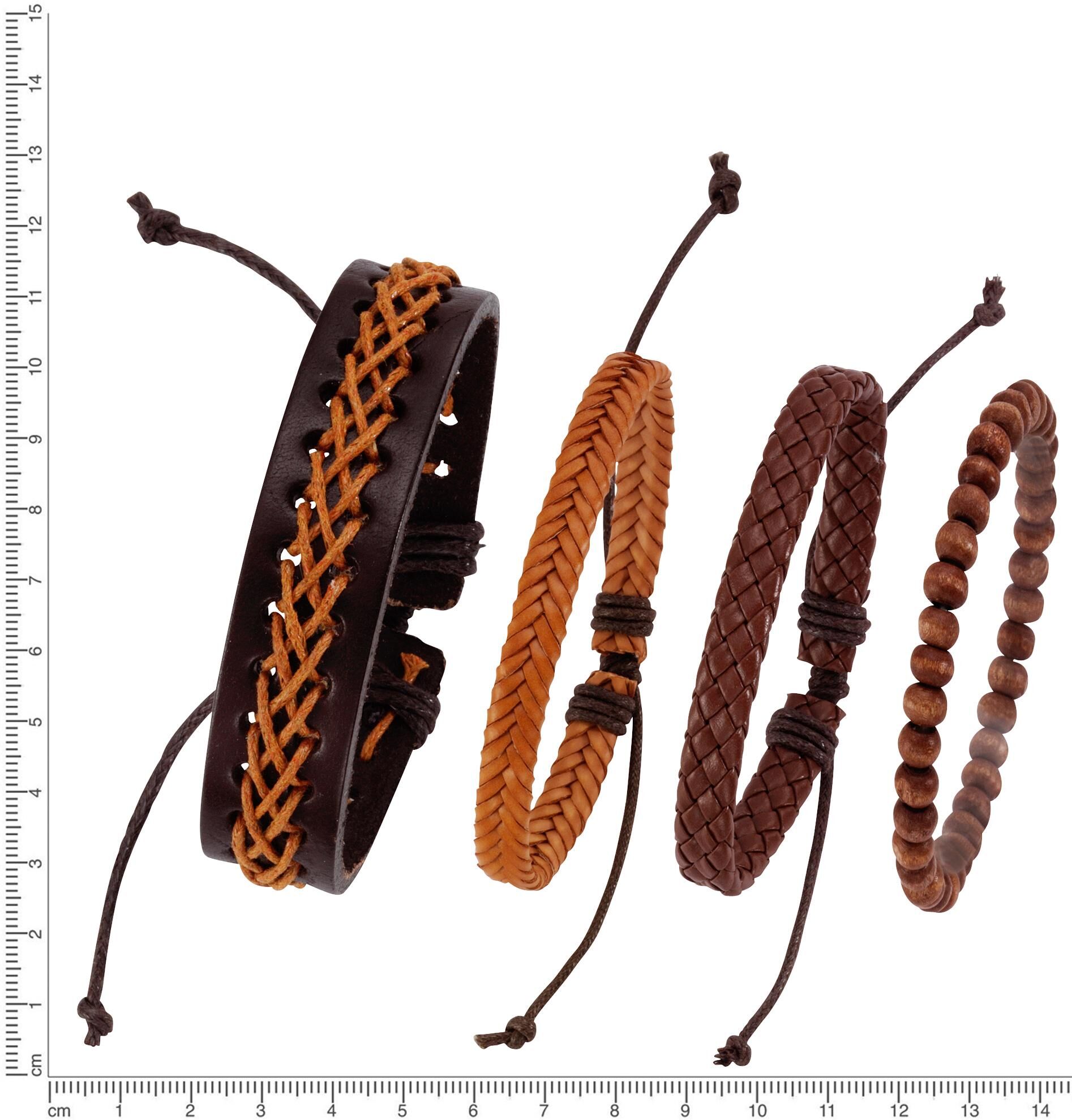 Armband Set FIRETTI "kann auch einzeln getragen werden", braun, Armbänder, Herren, Leder Perlen Textil, Leder, Perlen, Textil, Armband Set, mit Holzperlen braun Leder Perlen Textil