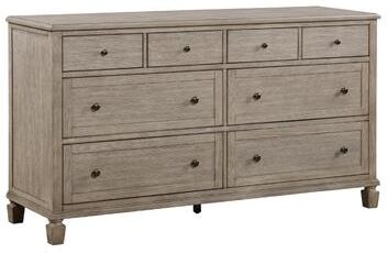 Benjara Cely Dresser, 66 Inch, 8 Drawers, Gray Oak Veneer, Nickel Tone Knobs