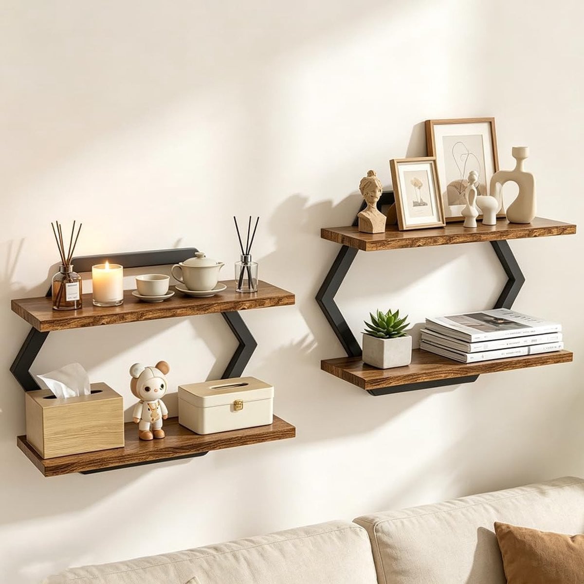 Set van 2 zwarte zwevende wandplanken van roestbestendig metaal