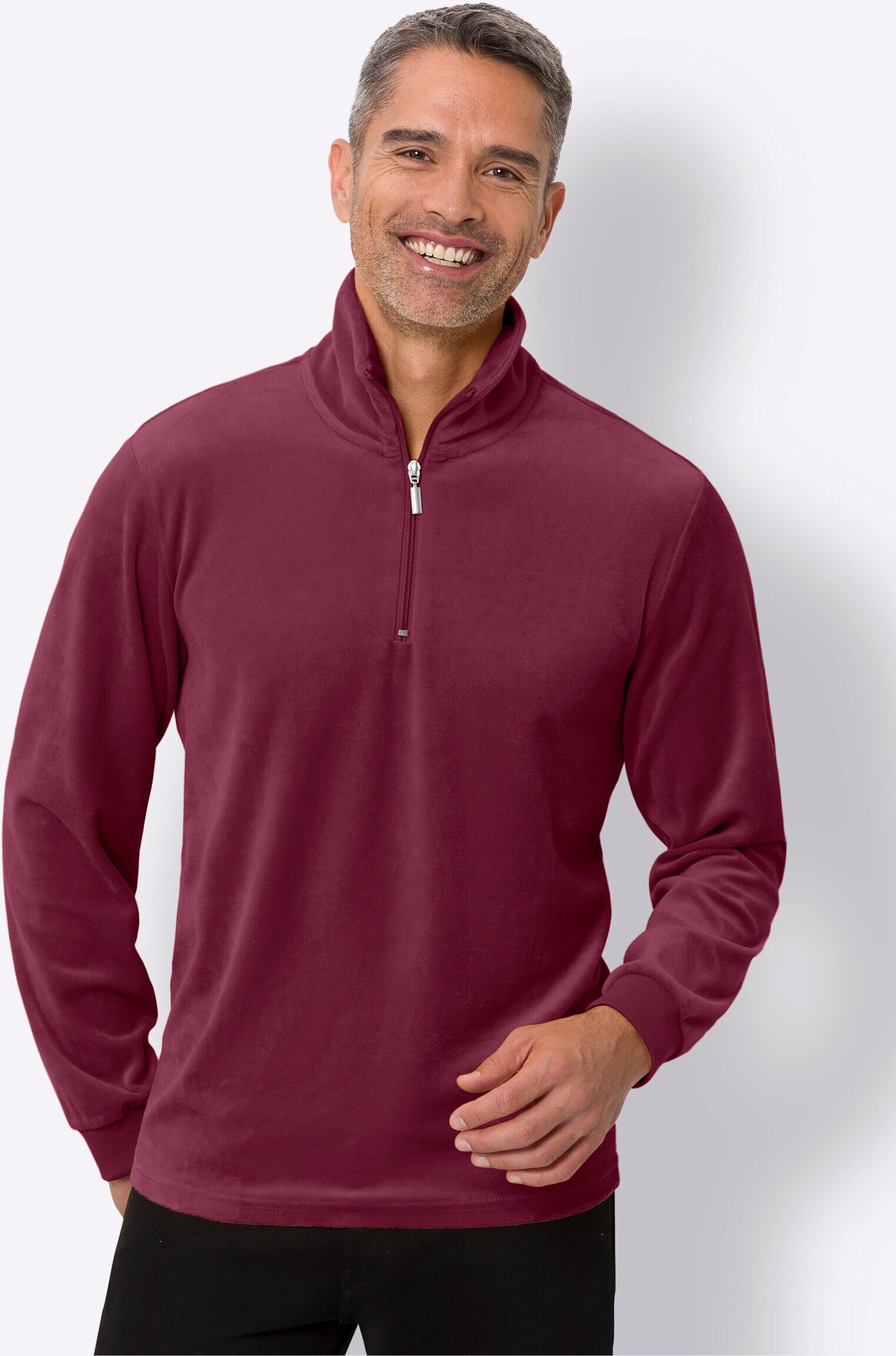 Sieh An! Sweatshirt SIEH AN "Nicki-Sweatshirt Langarmshirt in Nicki-Qualität", Herren, Gr. 48, rot (bordeaux), Nicki, , Basic, Sweatshirts Sweatshirt