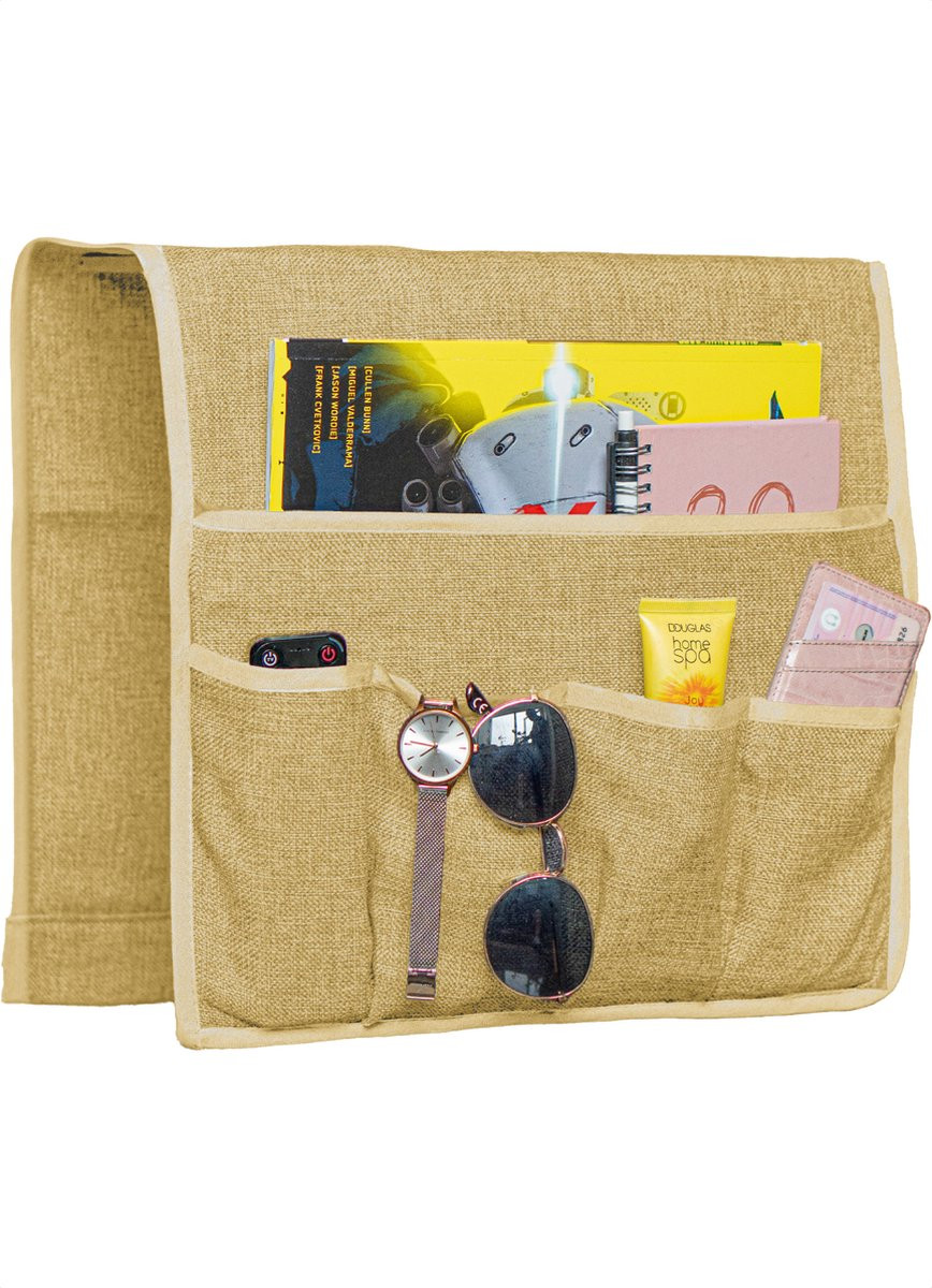 Divineness Armleuning organizer voor bank - afstandsbediening houder - kasjmier beige