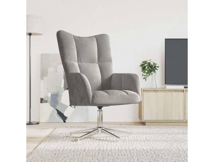 HEFZGDB Relaxsessel Hellgrau Samt Moderner Drehstuhl mit 360-Grad Rotation und Samtbezug für optimalen Sitzkomfort Stahlgestell Kreuzfuß Sofasessel Polstersessel Stepp-Design