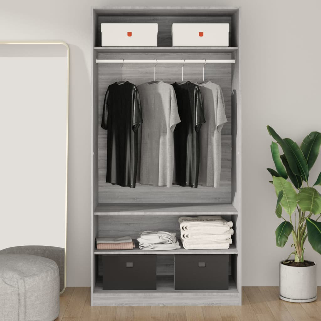 17 Stories Krijn Wardrobe Clothing Storage Hanger Clothes Cabinet Closet Engineered Wood Grey Sonoma 100cm W X 50cm D