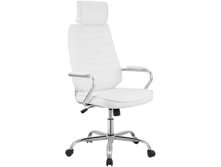 CLP Bürostuhl ergonomisch Rako, Schreibtischstuhl höhenverstellbar drehbar Kunstleder, Rückenlehne mit Kopfstütze, Armlehnen gepolstert, Farbe: weiß