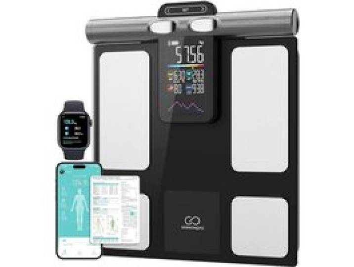 Balance connectée impédancemètre noire - SEAWOWPRO - 8 électrodes - Grand écran LED - Bluetooth - Poids maximal 180 kg