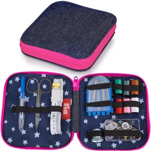 Prym Nähset 651243 Jeans, pink, für Anfänger und Reise, mit 8 Fadenspulen, 25 Nadeln, Schere Maßband, 73-teilig