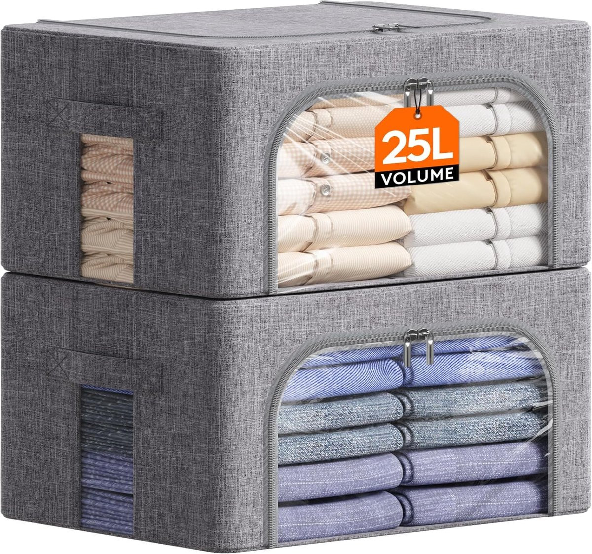 Lifewit Stapelbare en Opvouwbare Kleding Opbergbakken met Metalen Frame en Deksel, 25L