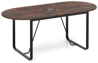 Costway 71 Inches Executive Table Oval Home Office Table with Cable Management Hole-Rustic Brown