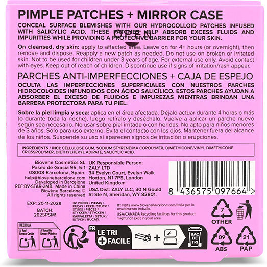 Biovene Patchs anti-imperfections Pimple Star et étui miroir, 32 unités