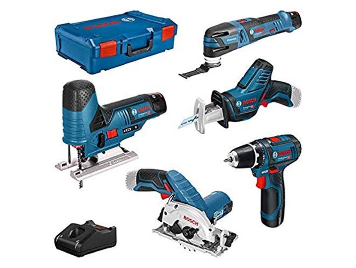 Bosch Professional 12V System accuschroefboormachine GSR 12V-15 + decoupeerzaag GST 12V-70 + cirkelzaag GKS 12V-26 + reciprozaag GSA 12V-14 + multitool GOP 12V-28