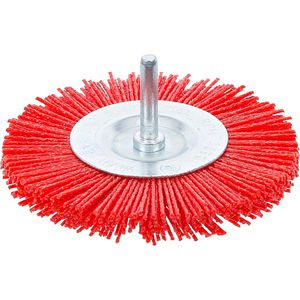 BGS-technic Drahtbürste 9186, Scheibenbürste Ø 100mm, für Bohrmaschine, Rundschaft, mit gewellt Borsten aus Nylon