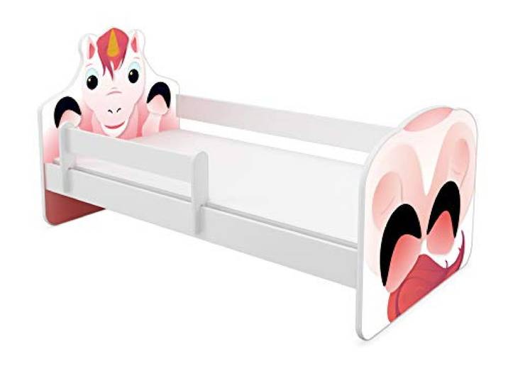ACMA Tiere VII Kinderbett Jugendbett Matratze Rausfallschutz Lattenrost Spielbett Kinderzimmer Möbel (03 Einhorn, 160x80 cm)