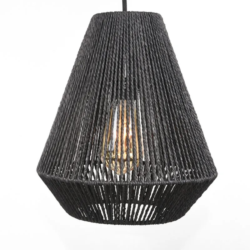 Label51 Ibiza Hanglamp - Zwart/Bruin - Rattan en Textiel - 2-Lichts