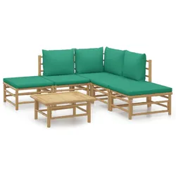 vidaXL 6-tlg. Garten-Lounge-Set mit Grünen Kissen Bambus