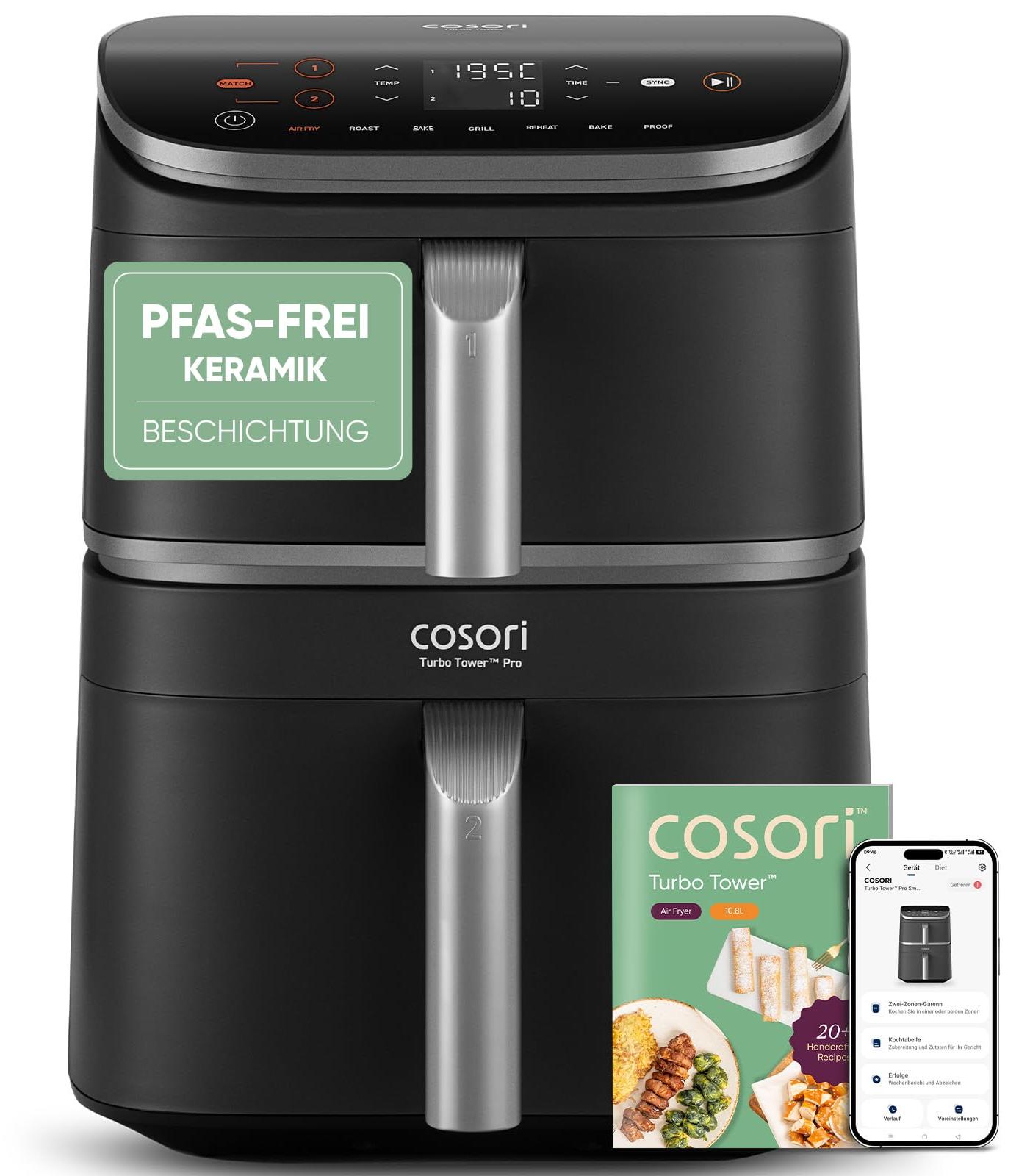 COSORI Turbo Tower Pro Smart Airfryer, 10,8L Keramikbeschichtung Heißluftfritteu