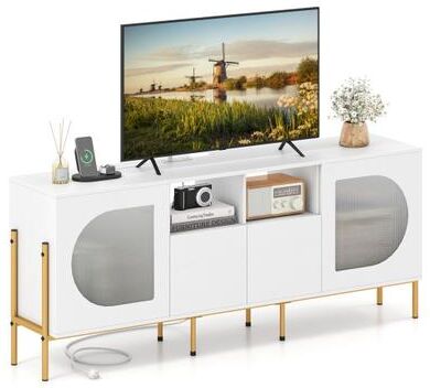 Costway TV Stand for 70 Inch TV with Power Outlets Drawers and Open Shelves-White