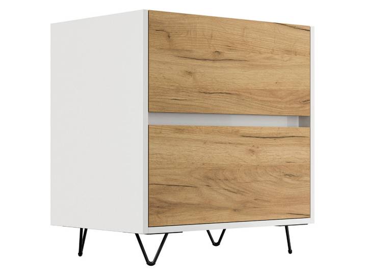 Mid.you Nachttisch, Weiß, Eichefarben, 2 Schublade(n) Schubladen, Haarnadel, 61.2x65x42 cm, Stauraum, Schlafzimmer, Nachtkästchen