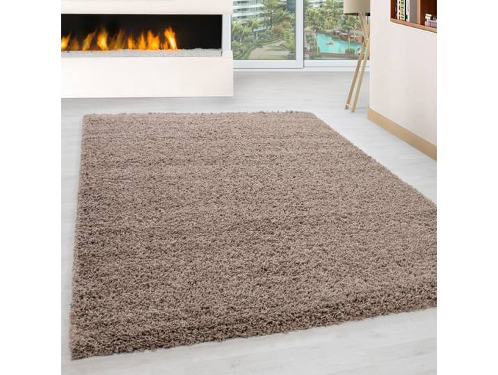 Tapis Shaggy - NAZAR RUGS - OTTAWA - Beige - D 80 cm - Poils longs