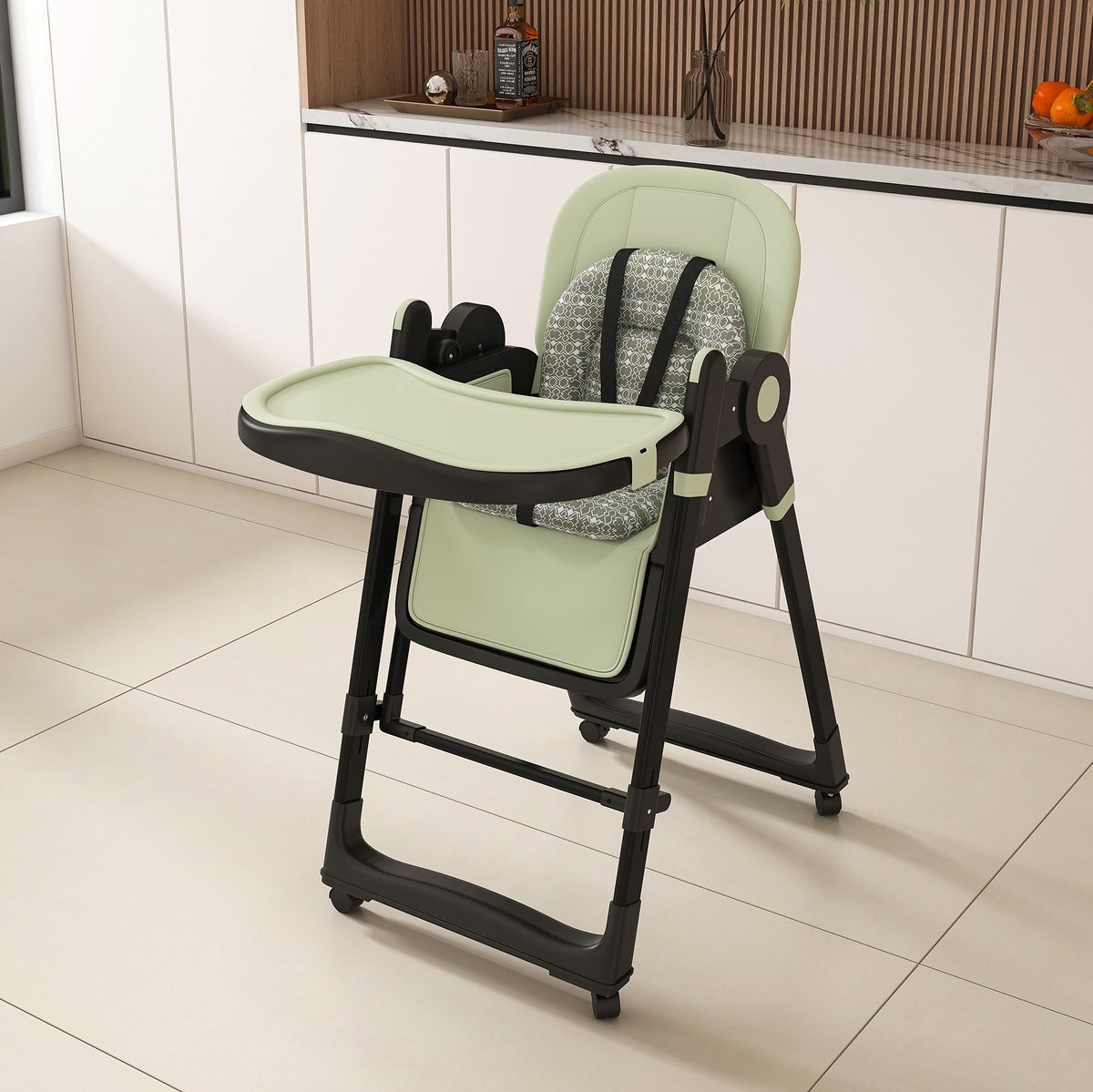 MODENUIT Baby Hoogstoel 2-in-1 met Wippfunctie en 5-Puntsveiligheidsgordel - Donkergroen