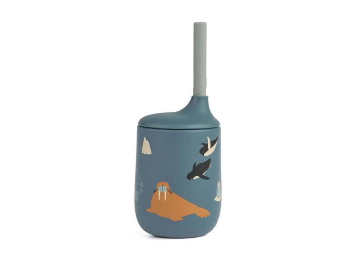 Liewood Ellis printed sippy cup tuitbeker met rietje 23 cl Arctic Sea-Ocean view