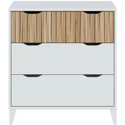 Forés, Kommode + Sideboard, Chest, 3 drawers, white + natural (70.50 x 40 x 76 cm)