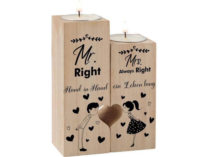 Kerzenständer 2-teiliges Set Herz Motiv Holz, Braun, 5x10x5 cm, Dekoration, Kerzen & Kerzenhalter, Teelichthalter