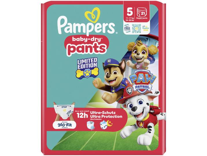 Pampers Baby Dry Pants Windeln Grösse 5 Junior 11-17kg Single Pack Paw Patrol 21 Stück