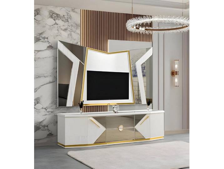 Xlmoebel TV-Schrank Weißes TV-Lowboard für Wohnzimmer und Fernseher-Unterschrank Made in Europa