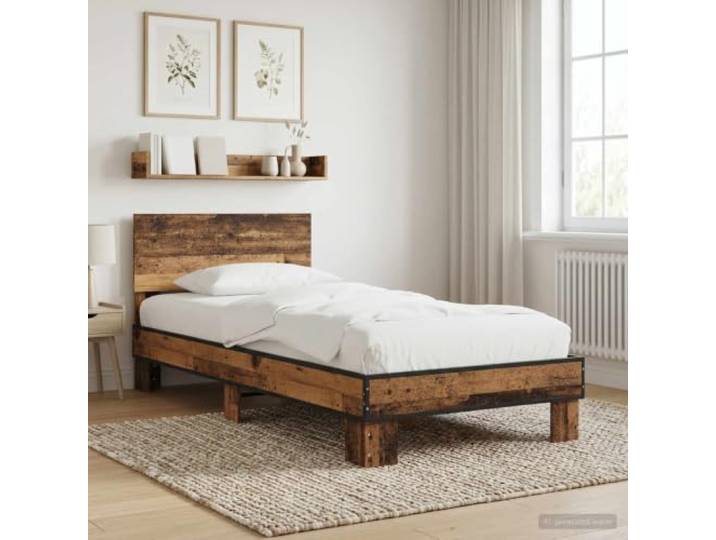 RJPLMFV Bettgestell mit Kopfteil, Holz, 80 x 200 cm Holzwerkstoff, rechteckige Form, feste Lattenroste, Matratze nicht im Lieferumfang enthalten