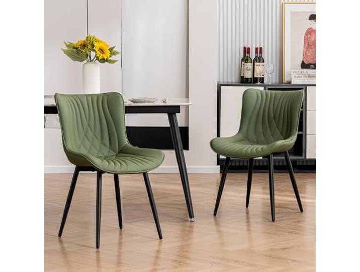 YOUTASTE Esszimmerstühle 2er Set, Kunstleder & Lehne, Küchenstühle Olivgrün Bequemer Polsterstuhl mit Metallbeine, Fischschwanz-Design, Essstühle für Esszimmer, Küche, Wohnzimmer