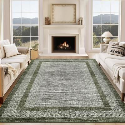 Garvee Distressed Geometric Bordered Area Rug