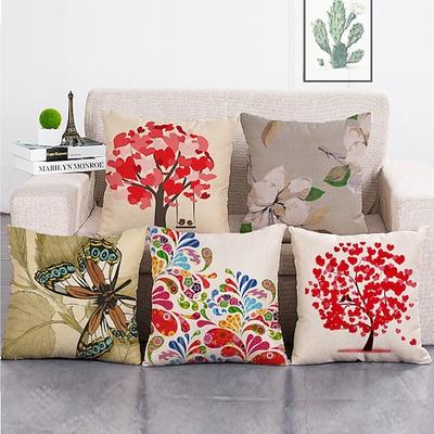 1 Satz von 5 Stück Dekokissenbezüge moderne Ölmalerei Stil Blätter dekorative Dekokissen Kissen für Raumdekor Outdoor / Indoor Kissen für Sofa Couch Bett Stuhl