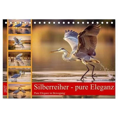 Silberreiher - pure Eleganz (Tischkalender 2027 DIN A5 quer), CALVENDO Monatskalender