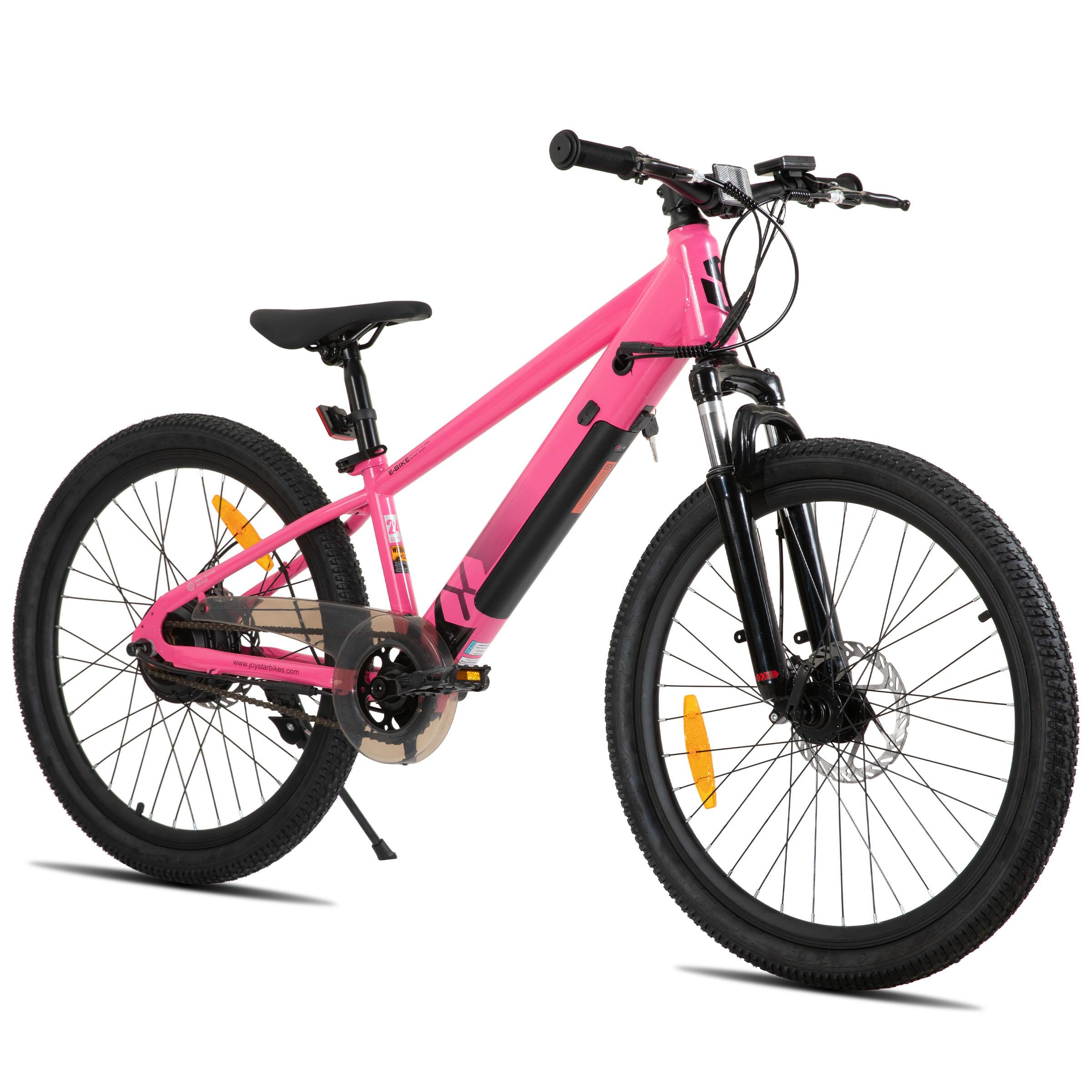 JOYSTAR 24-Zoll Elektro-Mountainbike für Jugendliche, 24V 5.2Ah Akku, 25 km/h, Federgabel, verstellbarer Sattel, Scheibenbremse