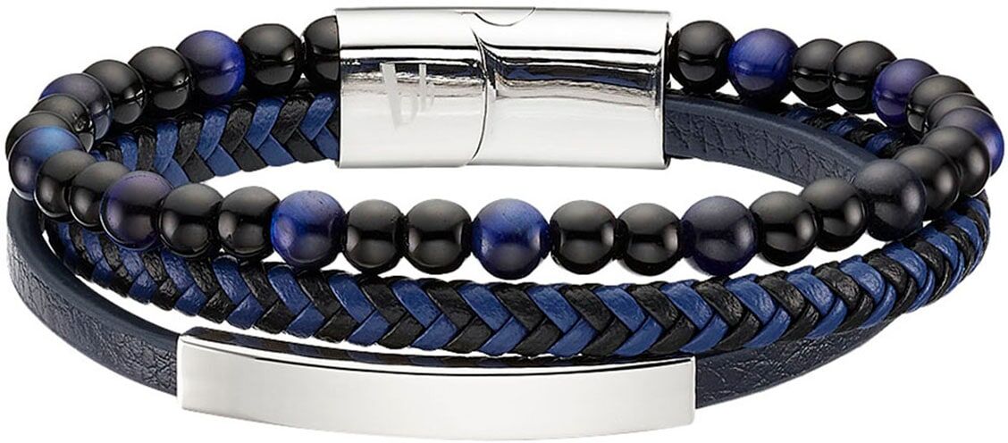 Lederarmband BRUNO BANANI "Schmuck", schwarz (edelstahlfarben, blau, schwarz, blau, schwarz), Armbänder, Damen, 21cm, Edelstahl Leder, Edelstahl, Leder, Lederarmband, mit Tigerauge (synth.) edelstahlfarben, blau, schwarz, blau, schwarz 21cm, Edelstahl Led