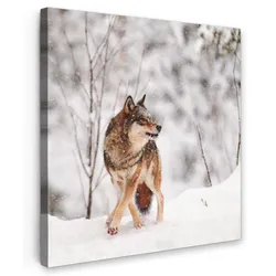 LEINWANDBILD Wolf - Winter - Schnee - Natur - Tiere Deko Groß 90x90 cm