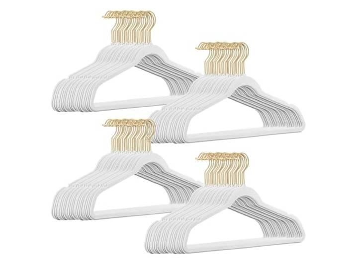 200 Stück hochwertige Samt Kleiderbügel in der Farbe Weiß mit Gold Look Haken/Anti-Rutsch/von StickandShine