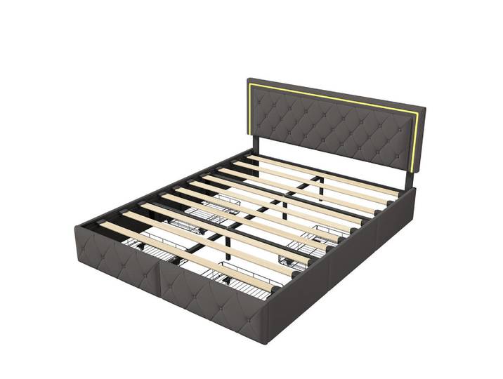 Polsterbett 140x200 cm, Grau, LED-Beleuchtung, Mode, 140x200 cm, Schlafzimmer, Betten, Polsterbetten